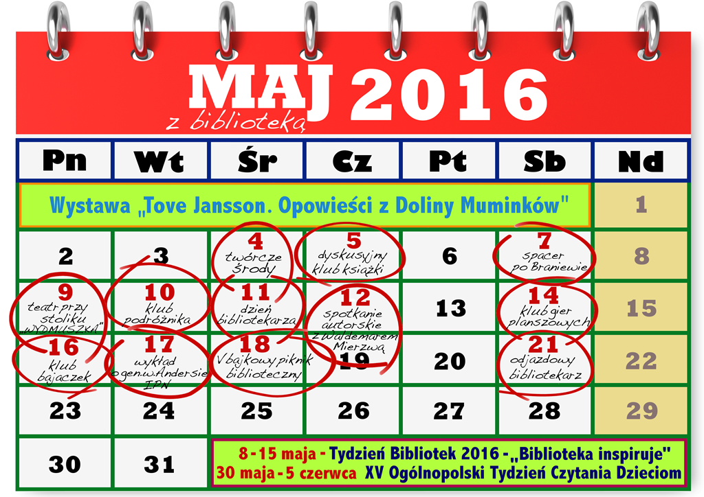 Na zdjęciu majowe kalendarium 