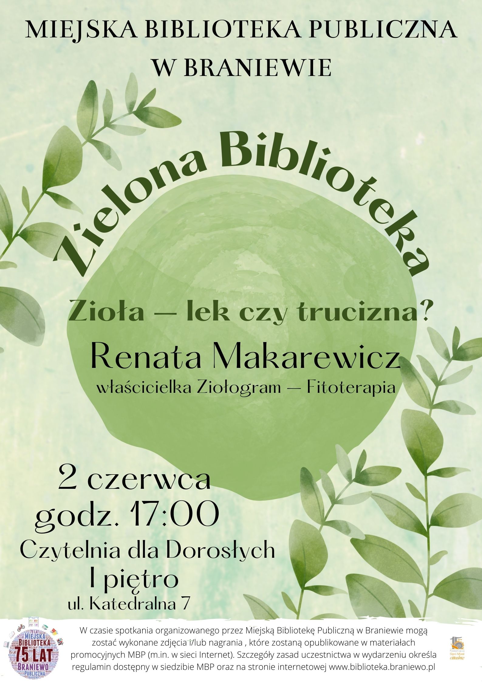 plakat informujący o spotkaniu zielona biblioteka