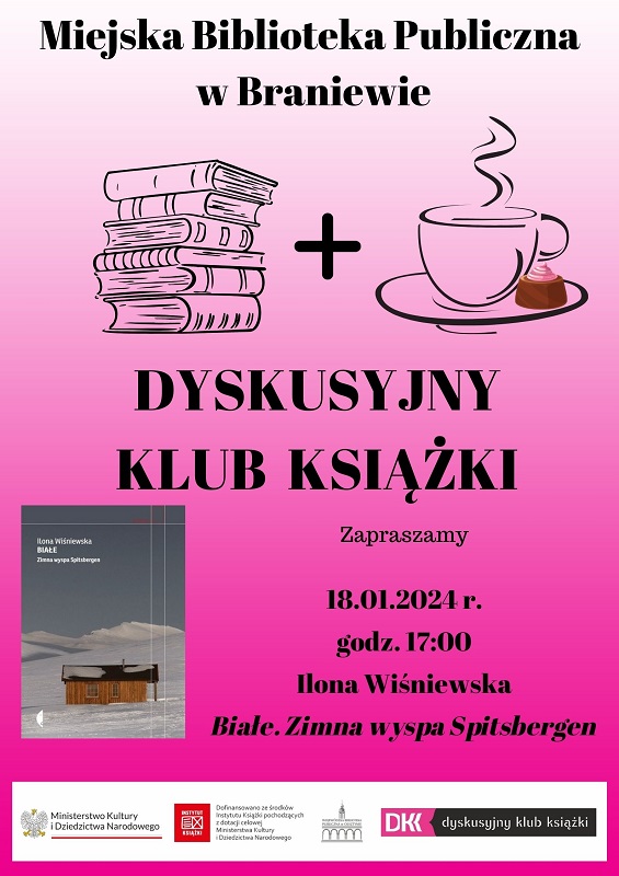 Plakat informujący o spotkaniu DYskusyjnego Klubu Książki, które odbędzie się  18 stycznia o godz. 17:00